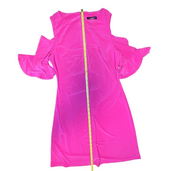 Tommy Hilfiger Hot Pink Ruffled Sleeve Cut Shoulder Body Con Knee Length Dress - Picture 5 of 5